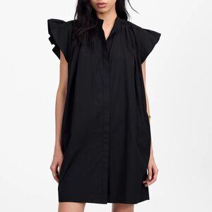 Madewell Flutter Sleeve Button-Front Mini Dress in Poplin Jet Black - XXS - NWT